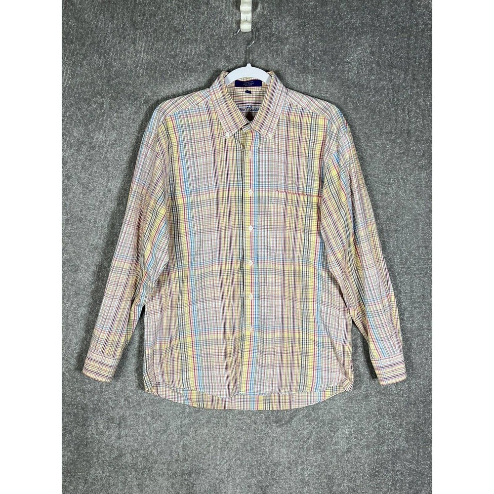 Alan Flusser Button Down Shirt Mens Medium Multicolor Plaid Long Sleeve Pocket